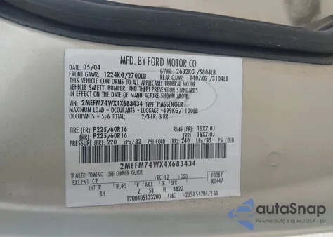 2004 Mercury Grand Marquis Gs из США, поврежденный, VIN 2MEFM74WX4X683434